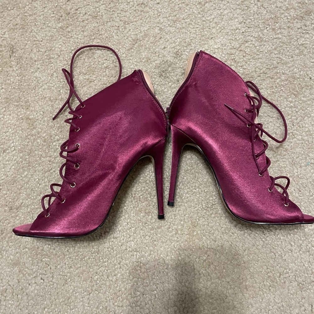 S 9 Magenta and Gold Lace up Booties - Charlottes Russe